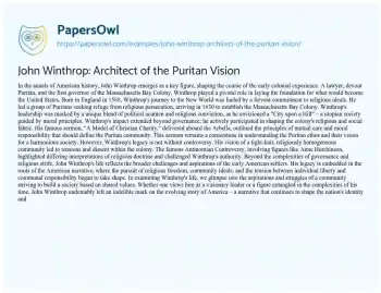 Essay on John Winthrop: Architect of the Puritan Vision