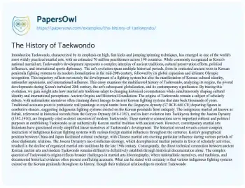 Essay on The History of Taekwondo