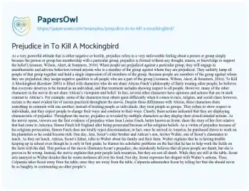 Essay on Prejudice in to Kill a Mockingbird