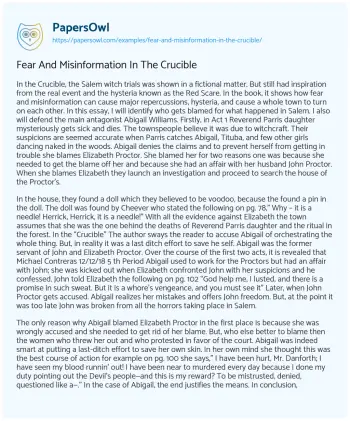 Essay on Fear and Misinformation in the Crucible