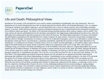 Essay on Life and Death: Philosophical Views