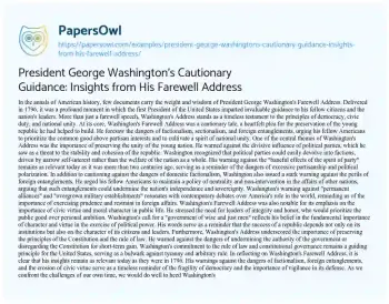 Essay on President George Washington’s Cautionary Guidance: Insights from his Farewell Address