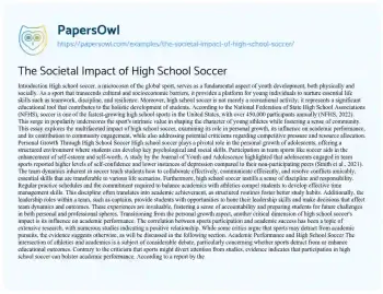 Essay on The Societal Impact of High School Soccer