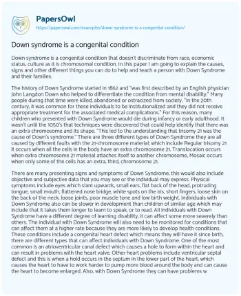 Essay on Down Syndrome is a Congenital Condition