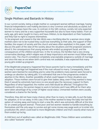 Essay on Single Mothers and Bastards in History