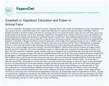 Essay on Snowball Vs. Napoleon: Education and Power in Animal Farm