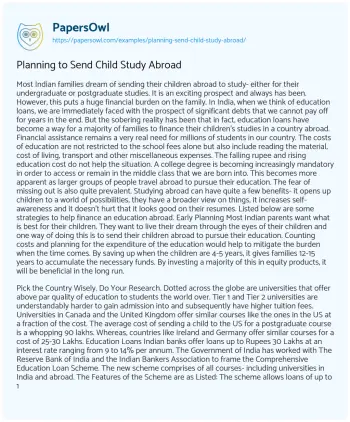 Essay on Planning to Send Child Study Abroad