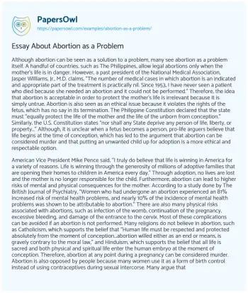 Essay on Essay about Abortion as a Problem