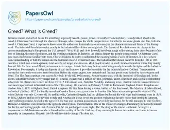 Essay on Greed? what is Greed?