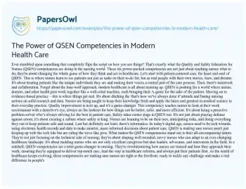 Essay on The Power of QSEN Competencies in Modern Health Care