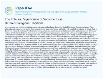 Essay on The Role and Significance of Sacraments in Different Religious Traditions