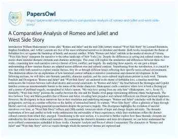 Essay on A Comparative Analysis of Romeo and Juliet and West Side Story