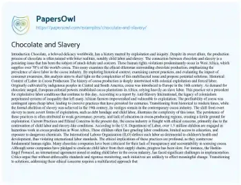 Essay on Chocolate and Slavery