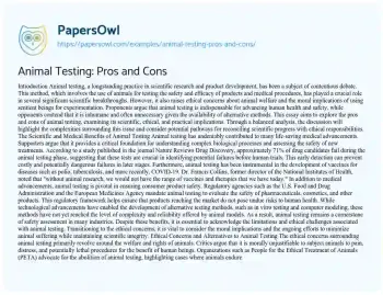 Essay on Animal Testing: Pros and Cons