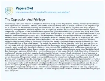 Essay on The Oppression and Privilege