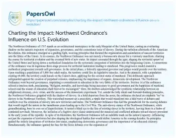 Essay on Charting the Impact: Northwest Ordinance’s Influence on U.S. Evolution