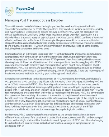 Essay on Managing Post Traumatic Stress Disorder