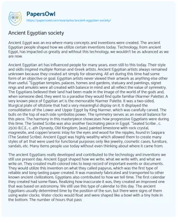 Essay on Ancient Egyptian Society