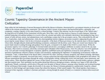 Essay on Cosmic Tapestry: Governance in the Ancient Mayan Civilization