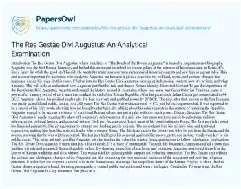 Essay on The Res Gestae Divi Augustus: an Analytical Examination