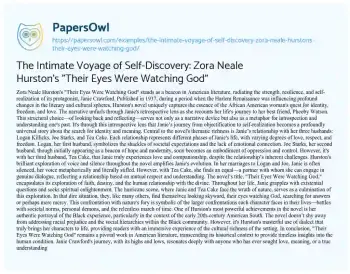 Essay on The Intimate Voyage of Self-Discovery: Zora Neale Hurston’s “Their Eyes were Watching God”