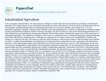 Essay on Industrialized Agriculture