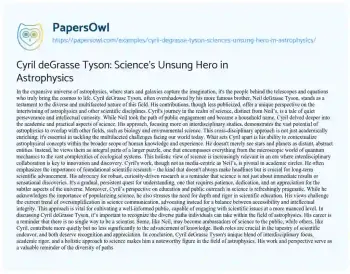 Essay on Cyril DeGrasse Tyson: Science’s Unsung Hero in Astrophysics