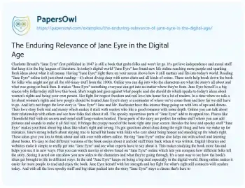 Essay on The Enduring Relevance of Jane Eyre in the Digital Age