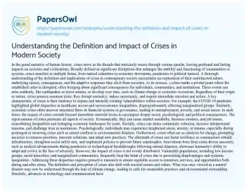 Essay on Understanding the Definition and Impact of Crises in Modern Society