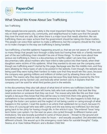 Essay on What should we Know about Sex Trafficking