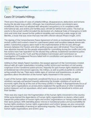 Essay on Cases of Unlawful Killings