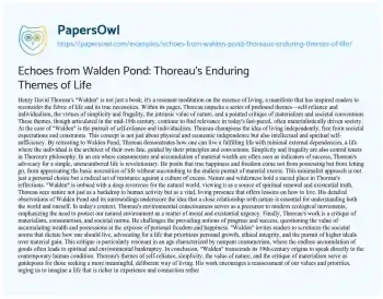 Essay on Echoes from Walden Pond: Thoreau’s Enduring Themes of Life