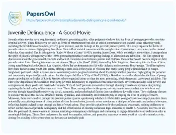 Essay on Juvenile Delinquency : a Good Movie