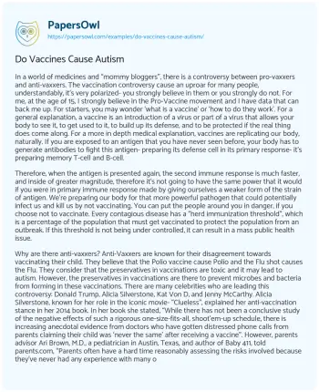 Essay on Do Vaccines Cause Autism