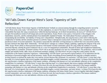 Essay on “All Falls Down: Kanye West’s Sonic Tapestry of Self-Reflection”