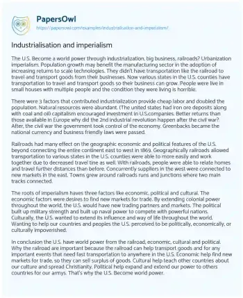 Essay on Industrialisation and Imperialism