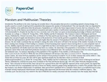 Essay on Marxism and Malthusian Theories