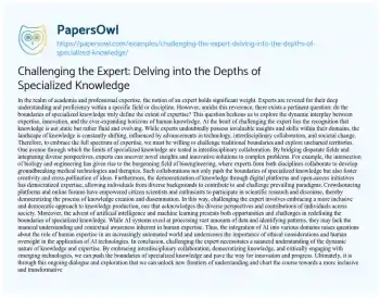 Essay on Challenging the Expert: Delving into the Depths of Specialized Knowledge