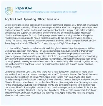 Essay on Apple’s Chief Operating Officer Tim Cook