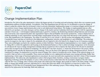 Essay on Change Implementation Plan