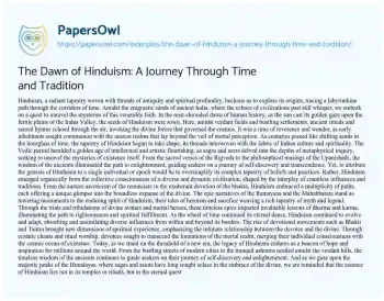 Essay on The Dawn of Hinduism: a Journey through Time and Tradition