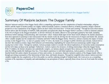 Essay on Summary of Marjorie Jackson: the Duggar Family