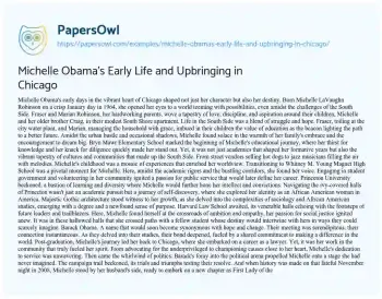 Essay on Michelle Obama’s Early Life and Upbringing in Chicago