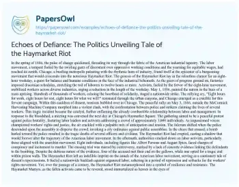 Essay on Echoes of Defiance: the Politics Unveiling Tale of the Haymarket Riot