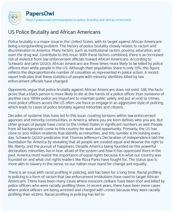 Essay on US Police Brutality and African Americans