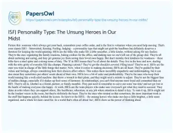 Essay on ISFJ Personality Type: the Unsung Heroes in our Midst