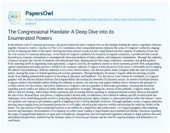 Essay on The Congressional Mandate: a Deep Dive into its Enumerated Powers