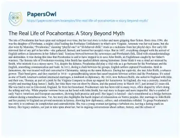 Essay on The Real Life of Pocahontas: a Story Beyond Myth