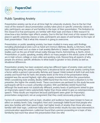 Essay on Public Speaking Anxiety