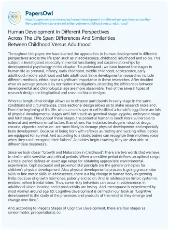 Essay on Human Development in Different Perspectives Across the Life Span: Differences and Similarities between Childhood Versus Adulthood